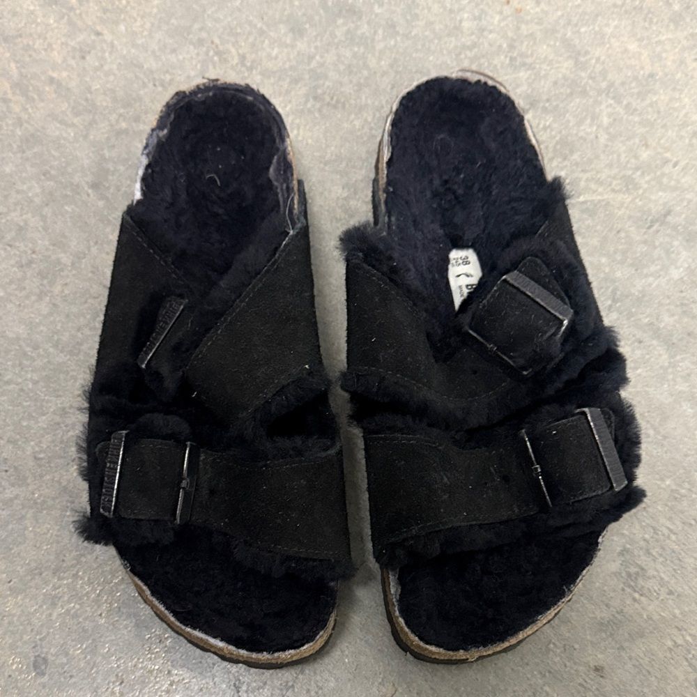 Birkenstock Black Fuzzy Sandals